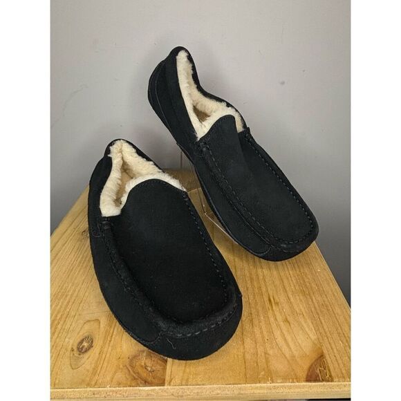 UGG Men's Ascot Suede Shearling Lining Square Toe Slipper Black Size 9 - Picture 2 of 7